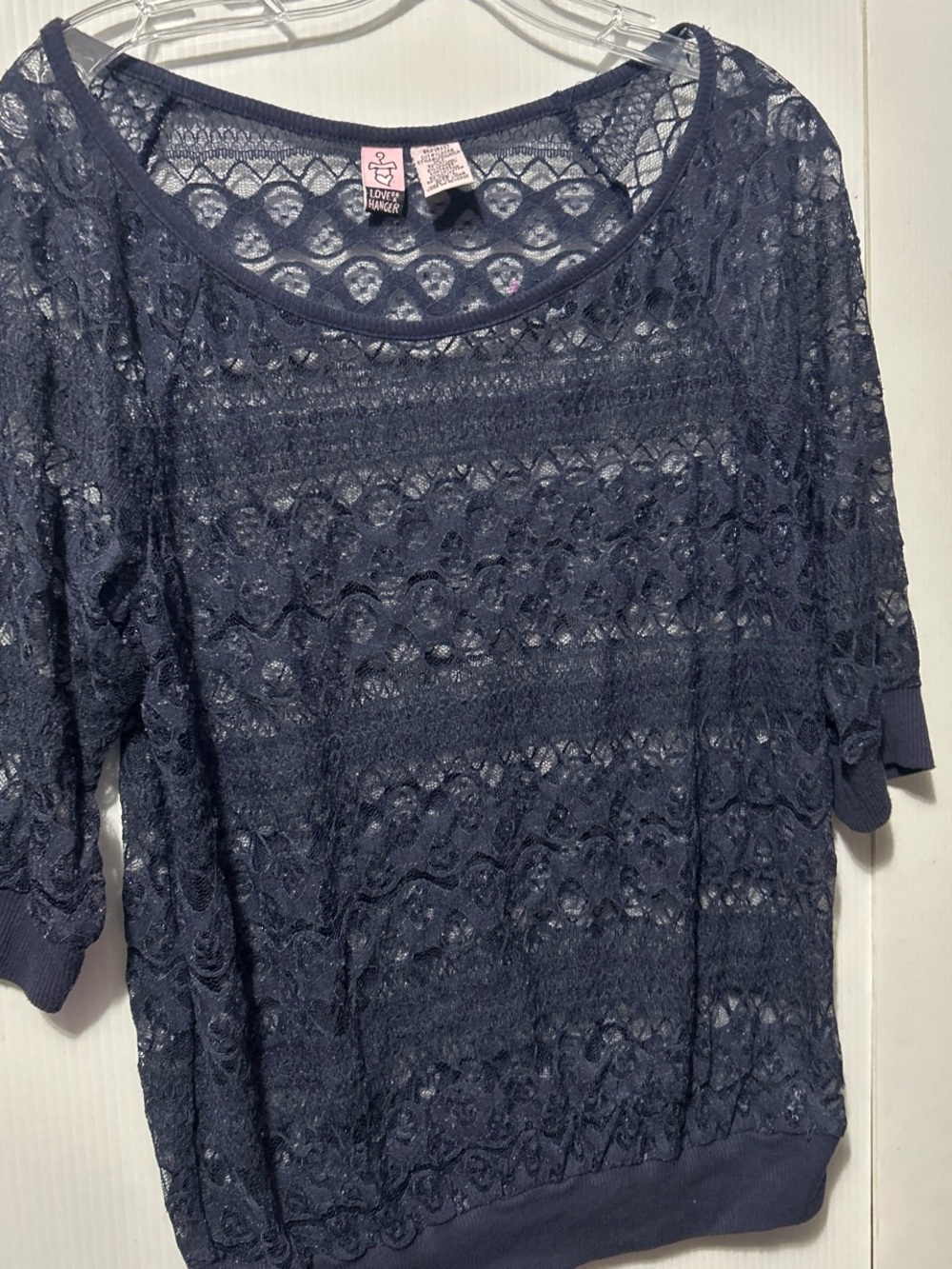 love on a hanger Navy Lace Overlay Short Sleeve Top